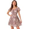 image:imageAllegra K Womens Floral Printed Spring Summer Flare Short Sleeve Laceup V Neck Chiffon DressDark Pink