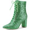 image:imageAllegra K Womens Glitter Pointed Toe Block Heel Halloween Ankle BootsGreen