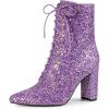 image:imageAllegra K Womens Glitter Pointed Toe Block Heel Halloween Ankle BootsPurple