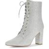 image:imageAllegra K Womens Glitter Pointed Toe Block Heel Halloween Ankle BootsSilver