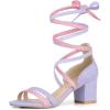 image:imageAllegra K Womens Open Toe Color Block Heel Lace Up Light Purple Sandals 9 M US