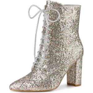 image:imageAllegra K Womens Glitter Pointed Toe Block Heel Halloween Ankle BootsColorful