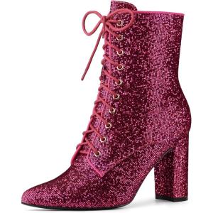 image:imageAllegra K Womens Glitter Pointed Toe Block Heel Halloween Ankle BootsFuchsia