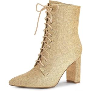 image:imageAllegra K Womens Glitter Pointed Toe Block Heel Halloween Ankle BootsGold