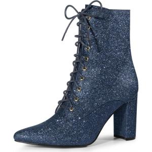 image:imageAllegra K Womens Glitter Pointed Toe Block Heel Halloween Ankle BootsNavy Blue