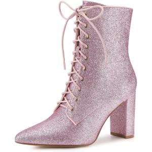 image:imageAllegra K Womens Glitter Pointed Toe Block Heel Halloween Ankle BootsPink