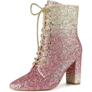 image:imageAllegra K Womens Glitter Pointed Toe Block Heel Halloween Ankle BootsPink Silver