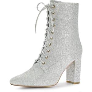 image:imageAllegra K Womens Glitter Pointed Toe Block Heel Halloween Ankle BootsSilver