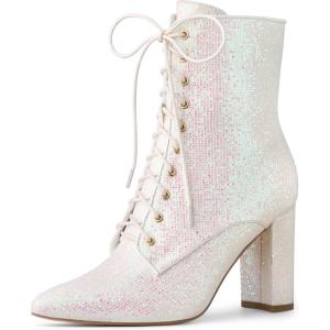 image:imageAllegra K Womens Glitter Pointed Toe Block Heel Halloween Ankle BootsWhite