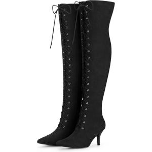 image:imageAllegra K Womens Thigh High Boots Lace Up Stiletto Heel Over Knee High BootsBlack