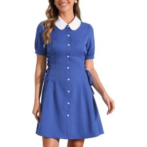 image:imageAllegra K Womens Vintage Peter Pan Collar Lace Up Button Down A Line DressDark Blue