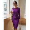 image:imageAllegra K Womens Bodycon Dresses Round Neck Long Sleeve Casual Work Outfits Peplum Sheath DressDark Purple