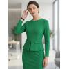 image:imageAllegra K Womens Bodycon Dresses Round Neck Long Sleeve Casual Work Outfits Peplum Sheath DressGreen