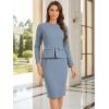 image:imageAllegra K Womens Bodycon Dresses Round Neck Long Sleeve Casual Work Outfits Peplum Sheath DressGrey Blue