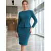 image:imageAllegra K Womens Bodycon Dresses Round Neck Long Sleeve Casual Work Outfits Peplum Sheath DressLake Blue