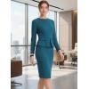 image:imageAllegra K Womens Bodycon Dresses Round Neck Long Sleeve Casual Work Outfits Peplum Sheath DressLake Blue