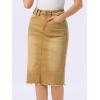 image:imageAllegra K Womens Casual Jean Skirt Back Slit Raw Hem Stretch High Waist Denim SkirtsWashed Khaki