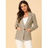 image:imageAllegra K Womens Notched Lapel One Button Boyfriend Blazer Suit Houndstooth Work Office Blazers JacketKhaki