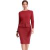 image:imageAllegra K Womens Bodycon Dresses Round Neck Long Sleeve Casual Work Outfits Peplum Sheath DressRed