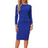 image:imageAllegra K Womens Bodycon Dresses Round Neck Long Sleeve Casual Work Outfits Peplum Sheath DressRoyal Blue
