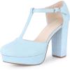 image:imageAllegra K Womens Platform Chunky Heel Mary Janes Pumps Retro TStrap Round Toe Ankle Strap Dress Heels PumpLight Blue