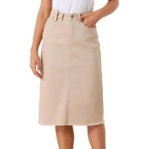 image:imageAllegra K Womens Casual Jean Skirt Back Slit Raw Hem Stretch High Waist Denim SkirtsApricot