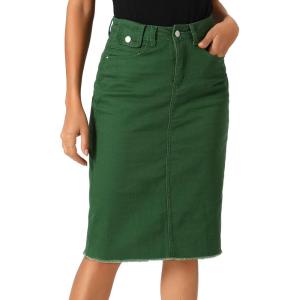 image:imageAllegra K Womens Casual Jean Skirt Back Slit Raw Hem Stretch High Waist Denim SkirtsGreen