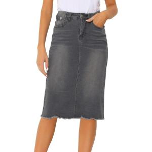 image:imageAllegra K Womens Casual Jean Skirt Back Slit Raw Hem Stretch High Waist Denim SkirtsGrey