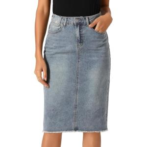 image:imageAllegra K Womens Casual Jean Skirt Back Slit Raw Hem Stretch High Waist Denim SkirtsGrey Blue