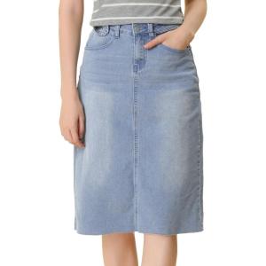 image:imageAllegra K Womens Casual Jean Skirt Back Slit Raw Hem Stretch High Waist Denim SkirtsLight Blue