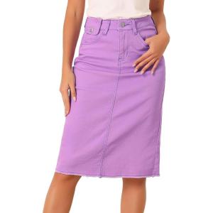 image:imageAllegra K Womens Casual Jean Skirt Back Slit Raw Hem Stretch High Waist Denim SkirtsLight Purple