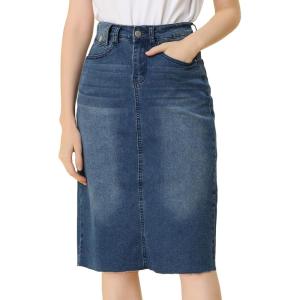image:imageAllegra K Womens Casual Jean Skirt Back Slit Raw Hem Stretch High Waist Denim SkirtsMblue