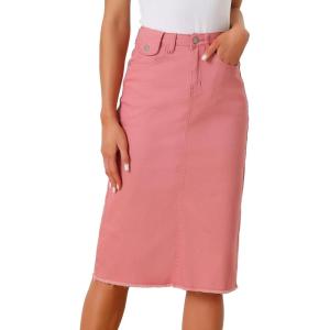 image:imageAllegra K Womens Casual Jean Skirt Back Slit Raw Hem Stretch High Waist Denim SkirtsPink