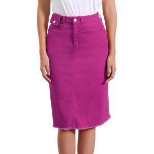 image:imageAllegra K Womens Casual Jean Skirt Back Slit Raw Hem Stretch High Waist Denim SkirtsPlum Purple