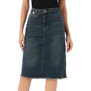 image:imageAllegra K Womens Casual Jean Skirt Back Slit Raw Hem Stretch High Waist Denim SkirtsVintage Grey Blue