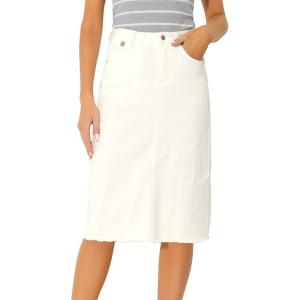 image:imageAllegra K Womens Casual Jean Skirt Back Slit Raw Hem Stretch High Waist Denim SkirtsWhite