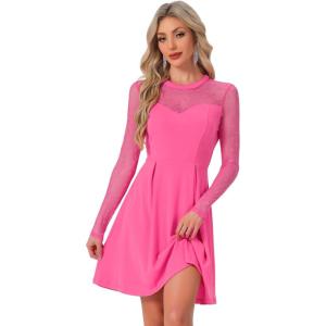 image:imageAllegra K Womens Heart Mesh Sheer Long Sleeve Gothic Cocktail Wedding Guest Skater Party Short DressHot Pink
