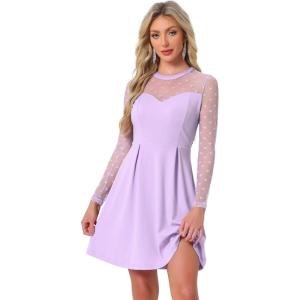 image:imageAllegra K Womens Heart Mesh Sheer Long Sleeve Gothic Cocktail Wedding Guest Skater Party Short DressLight Purple