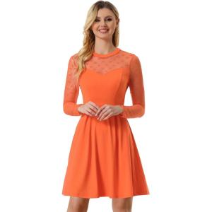 image:imageAllegra K Womens Heart Mesh Sheer Long Sleeve Gothic Cocktail Wedding Guest Skater Party Short DressOrange
