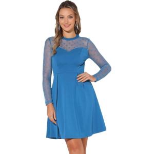 image:imageAllegra K Womens Heart Mesh Sheer Long Sleeve Gothic Cocktail Wedding Guest Skater Party Short DressPeacock Blue