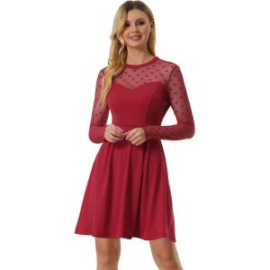 image:imageAllegra K Womens Heart Mesh Sheer Long Sleeve Gothic Cocktail Wedding Guest Skater Party Short DressRed