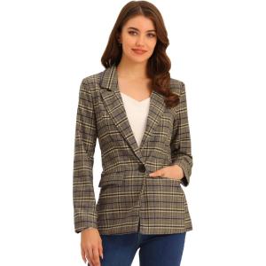 image:imageAllegra K Womens Notched Lapel One Button Boyfriend Blazer Suit Houndstooth Work Office Blazers JacketBlue Brown