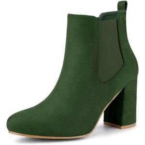 image:imageAllegra K Womens Round Toe Chunky High Heels Ankle Chelsea BootsGreen