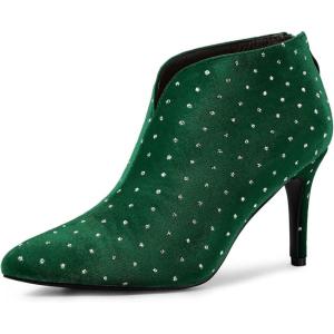image:imageAllegra K Womens V Cutout Pointed Toe Heel Ankle BootsGreen