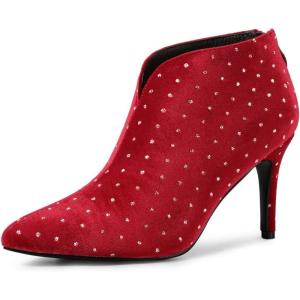 image:imageAllegra K Womens V Cutout Pointed Toe Heel Ankle BootsRed