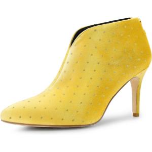 image:imageAllegra K Womens V Cutout Pointed Toe Heel Ankle BootsYellow