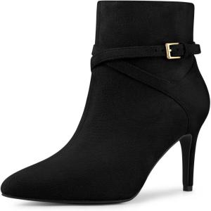 image:imageAllegra K Womens Pointy Toe Buckle Cross Straps Stiletto Heel Ankle BootsBlack
