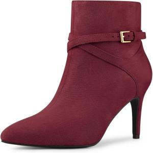 image:imageAllegra K Womens Pointy Toe Buckle Cross Straps Stiletto Heel Ankle BootsBurgundy