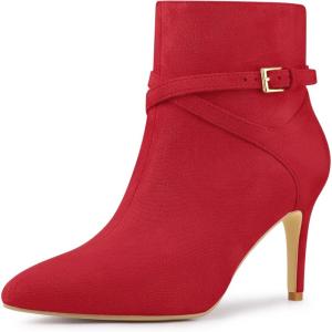 image:imageAllegra K Womens Pointy Toe Buckle Cross Straps Stiletto Heel Ankle BootsRed