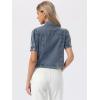 image:imageAllegra K Casual Jean Jacket for Womens Short Puff Sleeves ButtonDown Denim JacketGrey Blue
